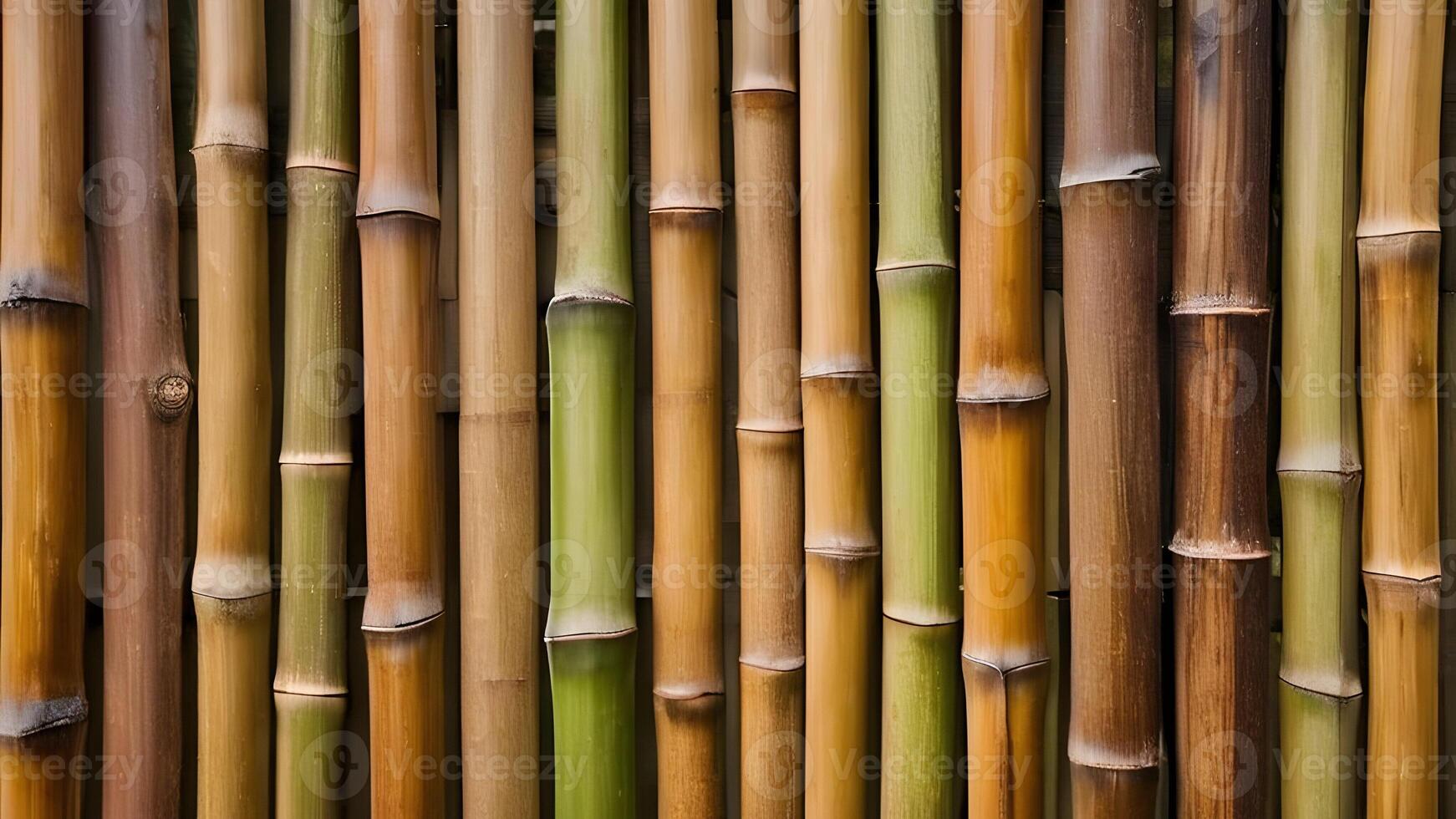 Brown wooden bamboo wall with vertical boards, creating a rustic and organic background for tropical or natural settings. photo