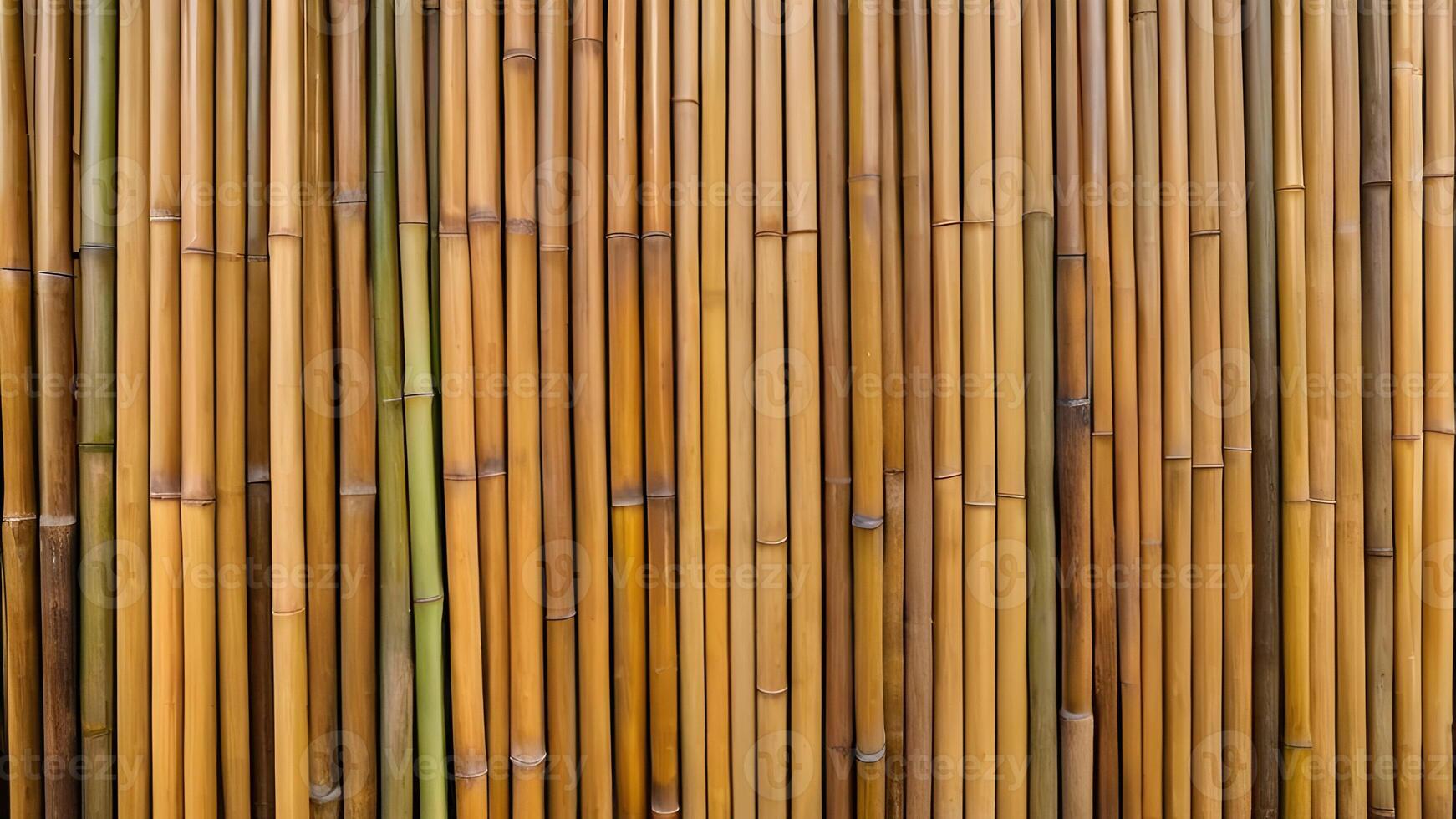 Brown wooden bamboo wall with vertical boards, creating a rustic and organic background for tropical or natural settings. photo