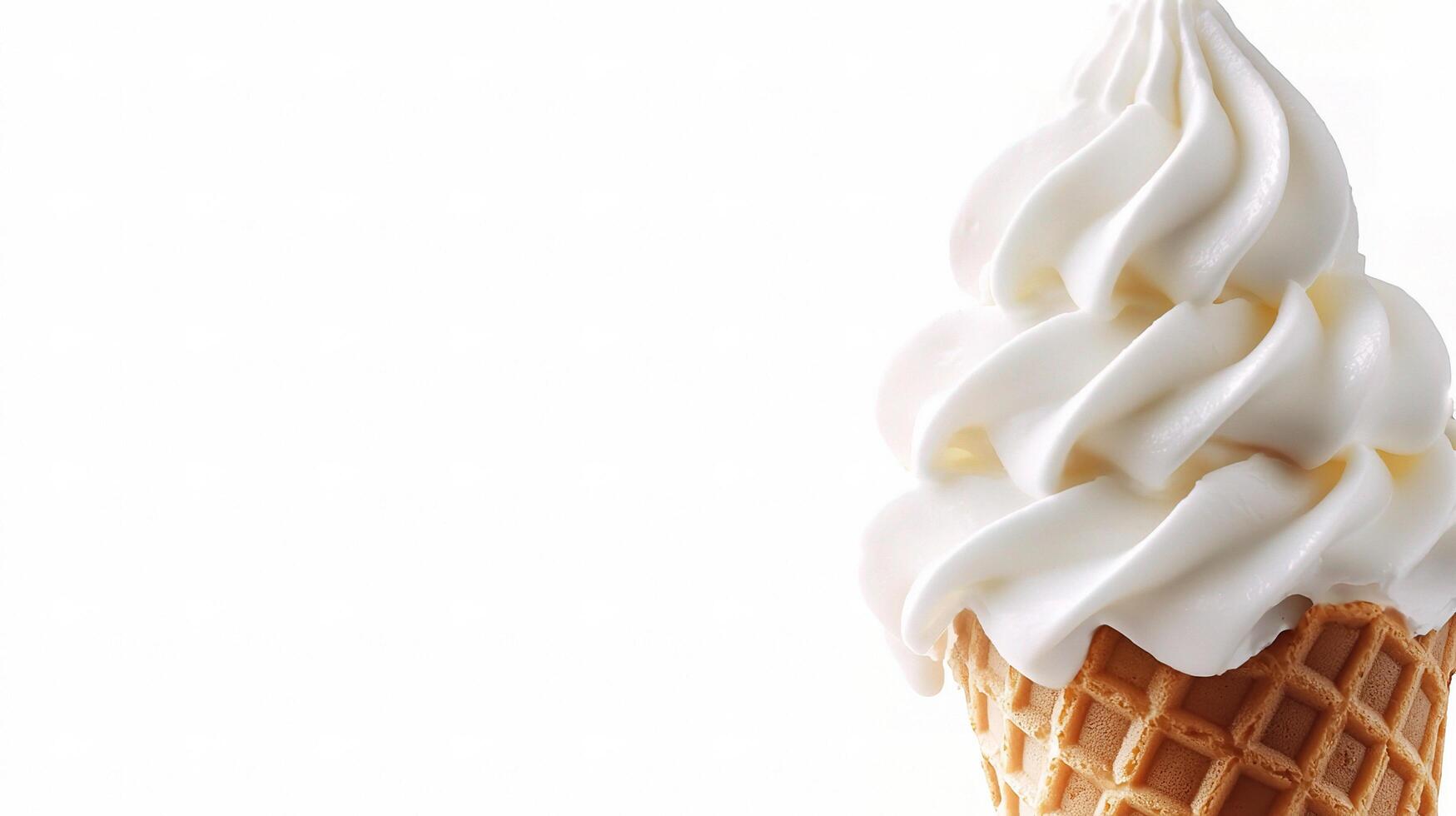 Delicious Vanilla Ice Cream Cone Isolated on White Background photo