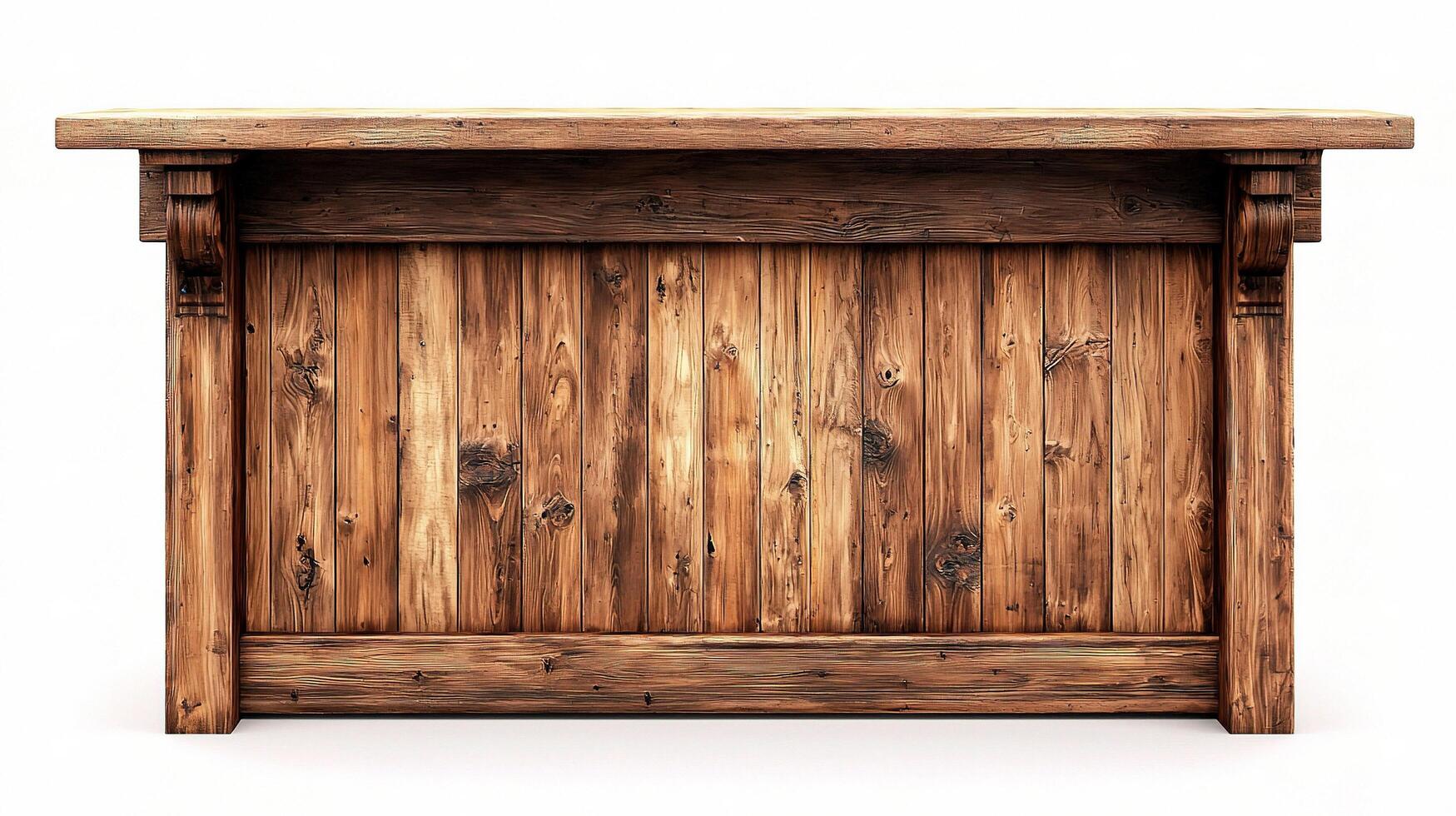 Isolated Wooden Bar with Rustic Design on White Background photo