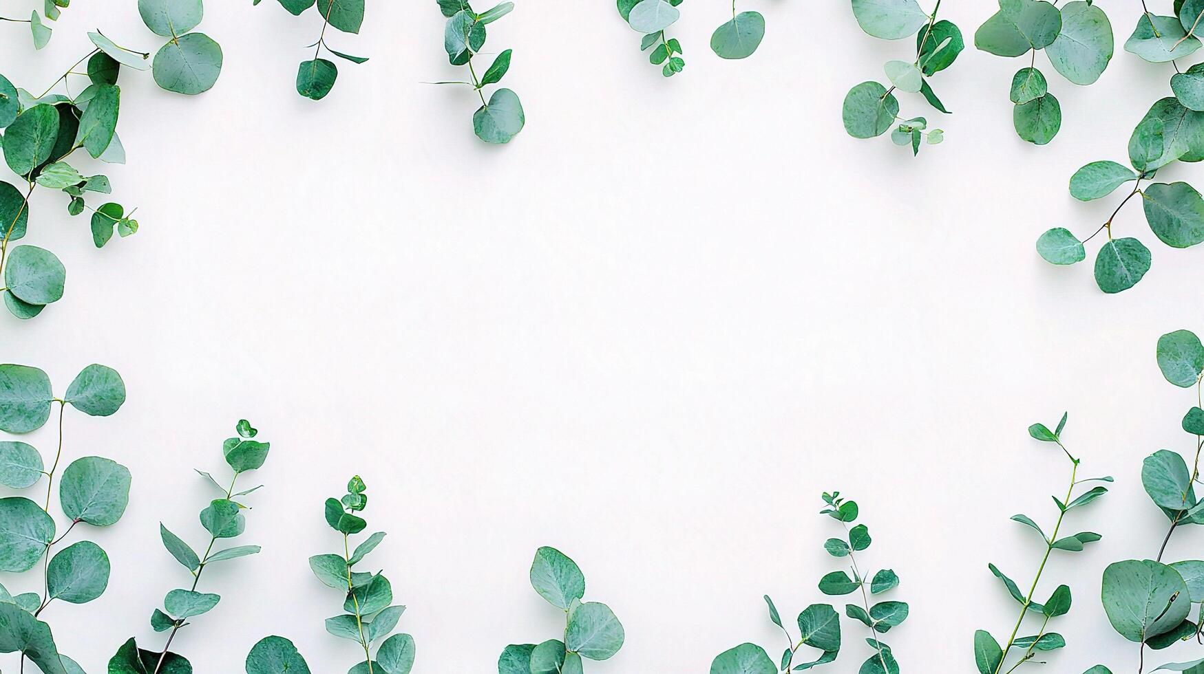 Eucalyptus leaves frame on white background photo