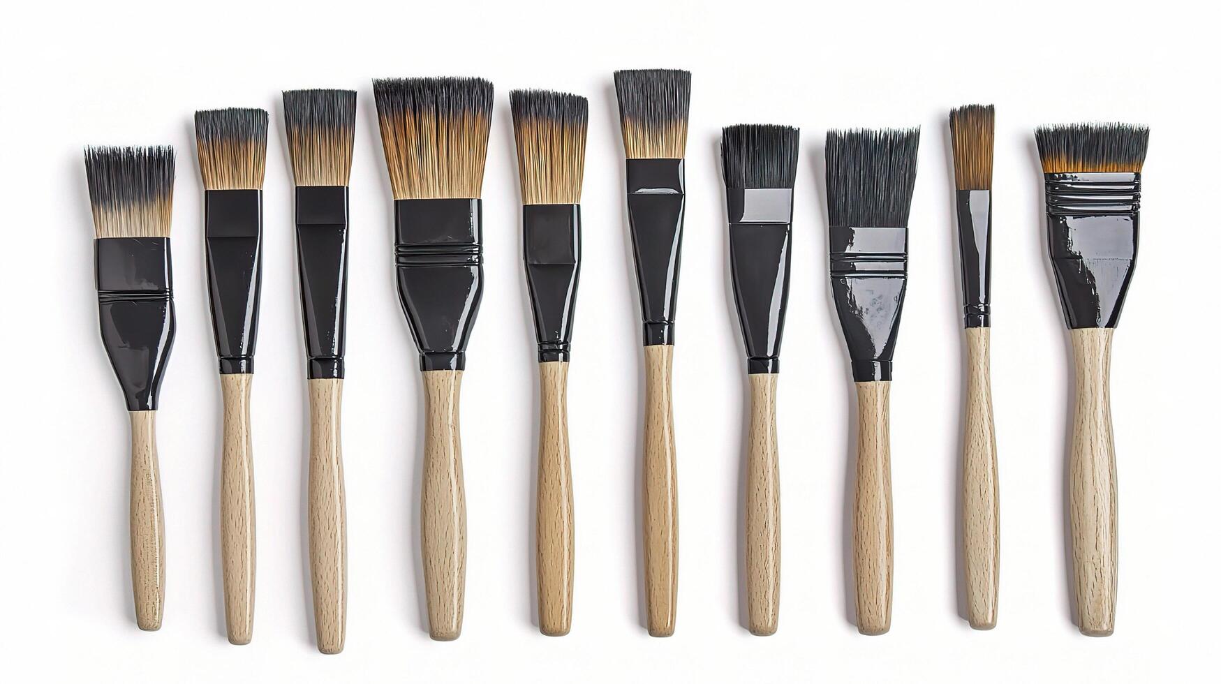 Set of Isolated Paint Brushes with Wooden Handles on White Background photo