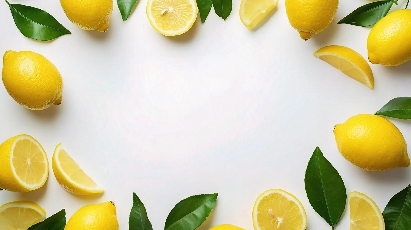 Fresh Lemon Collection Isolated on White Background With Leaves photo