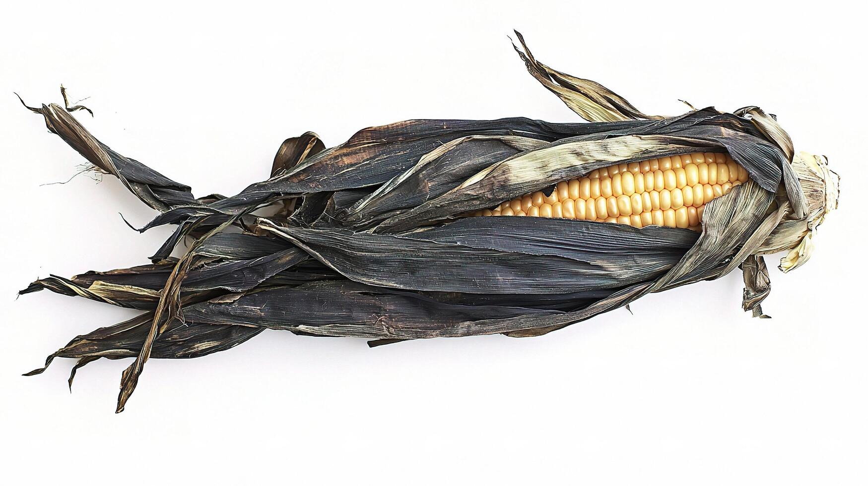 Fresh Corn on the Cob Isolated on White Background with Husk photo