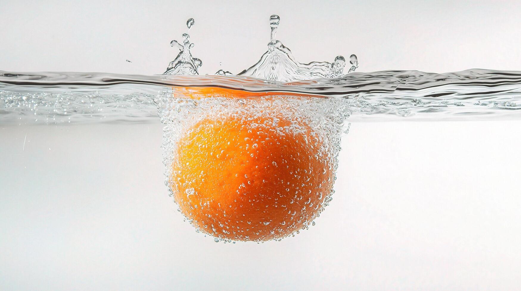 Orange Half Splashing into Clear Water with Bubbles and Ripples photo
