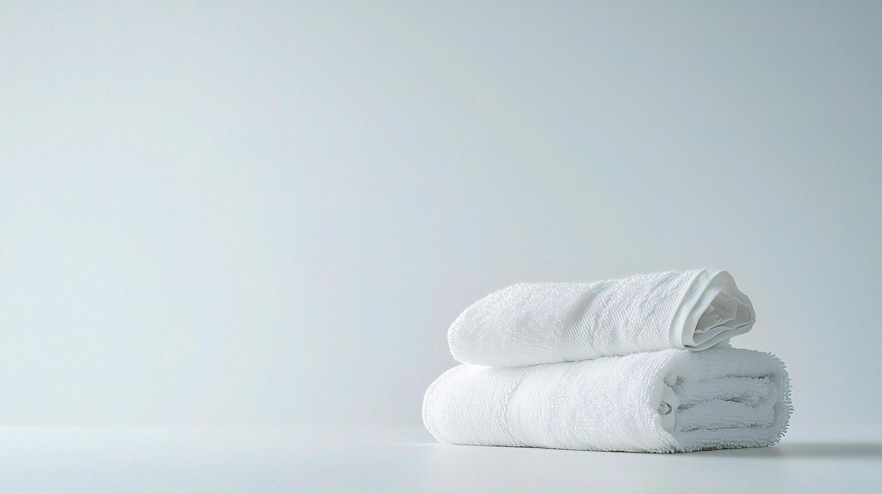 Neatly Folded White Towels on Crisp White Background for Spa Use photo