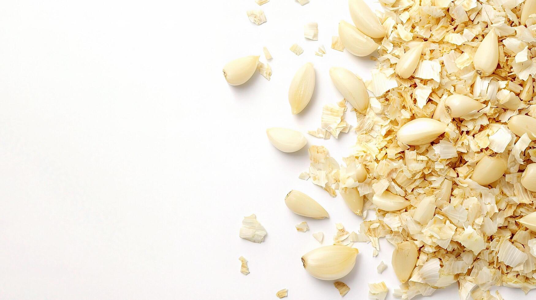 Chopped Garlic Cloves Isolated on White Background with Texture photo