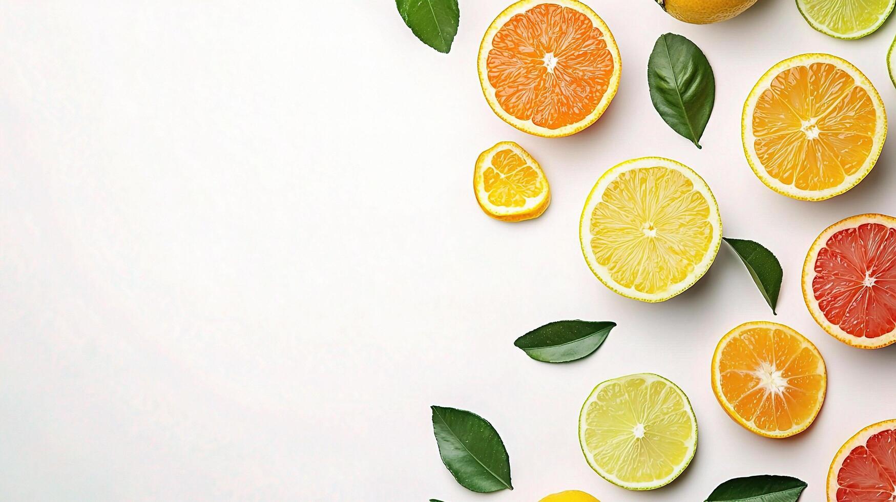 Fresh Citrus Fruits Arrangement Isolated on White Background photo