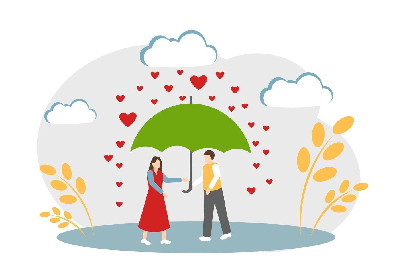 Couple in love under an umbrella. Building a romantic relationship vector