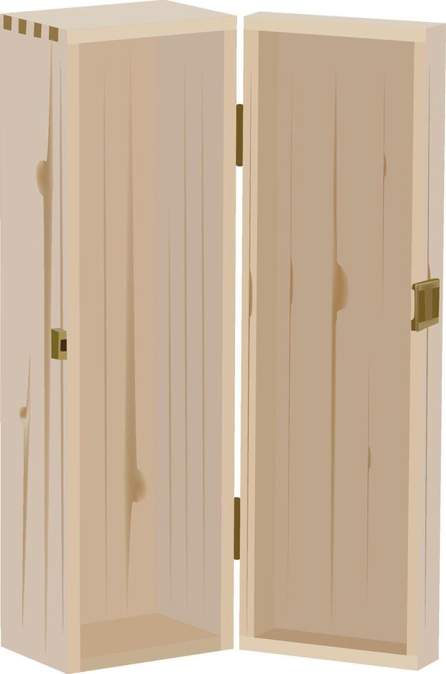 Empty wooden box opening, revealing its interior space vector