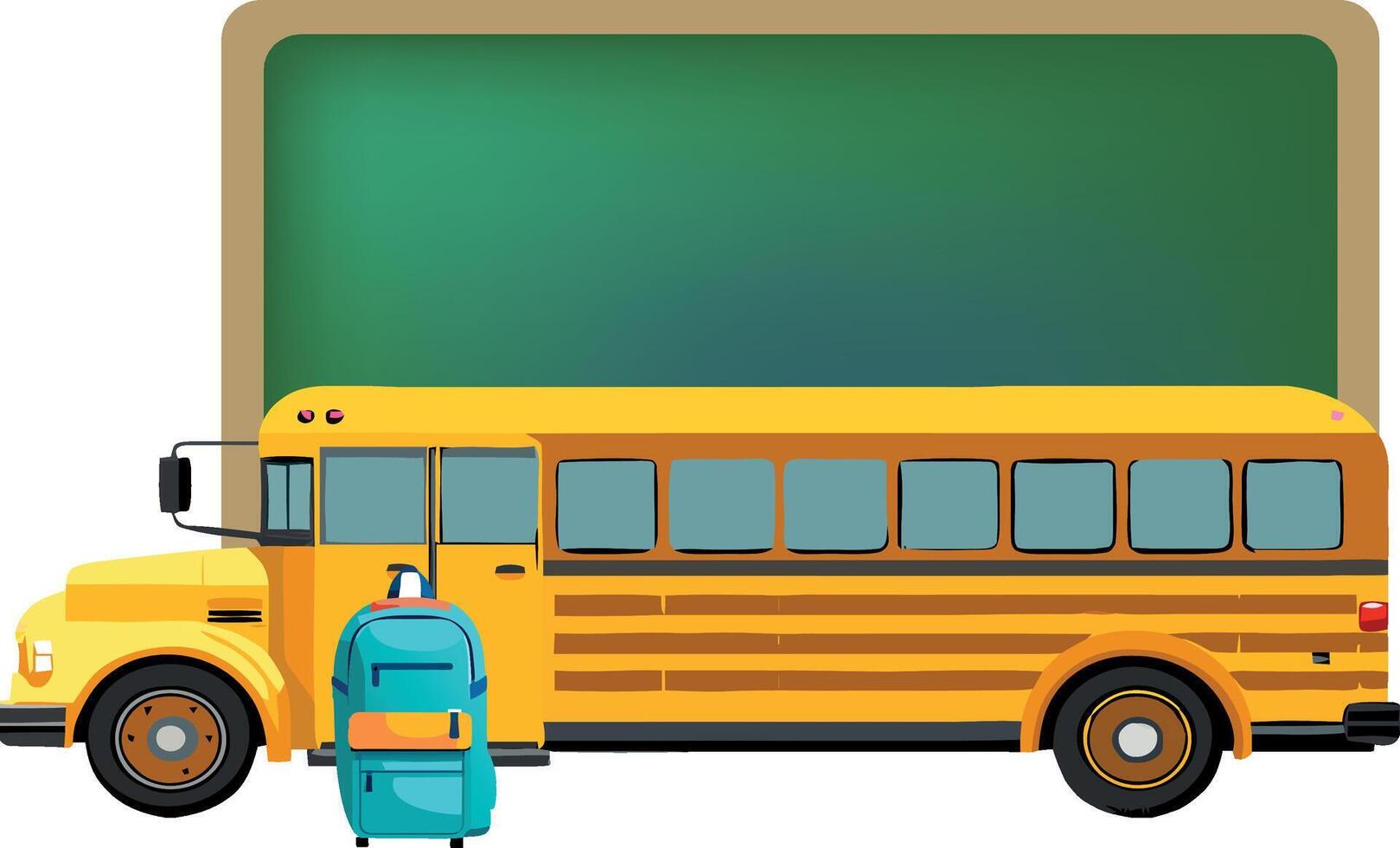 School bus with luggage and chalkboard vector