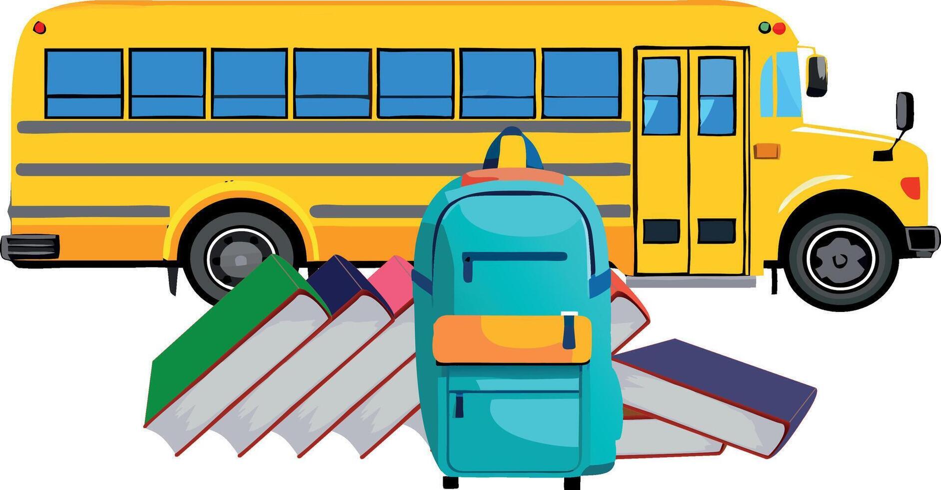 School bus and books clipart vector