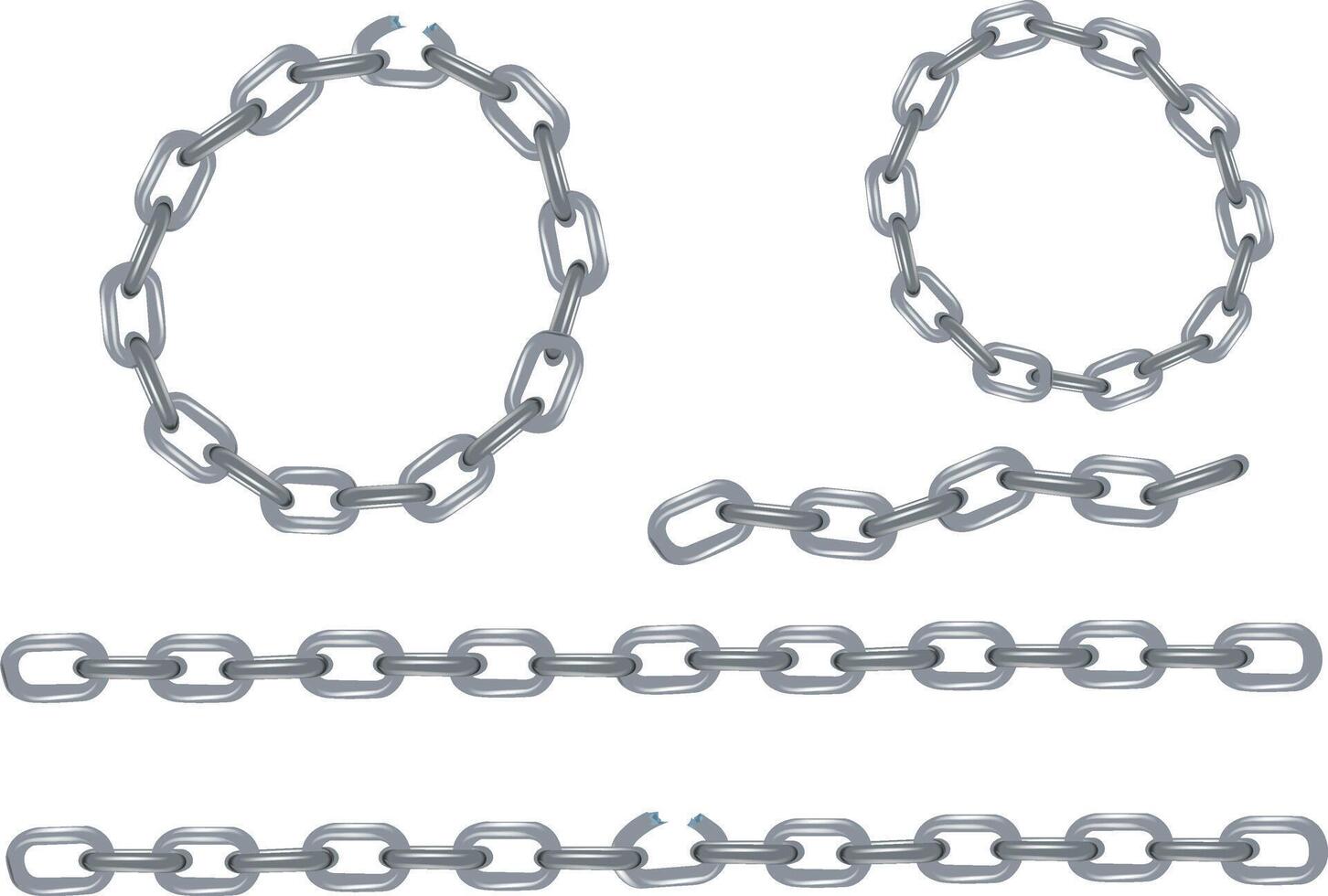 Metal chain links forming circle and broken chain on white background vector