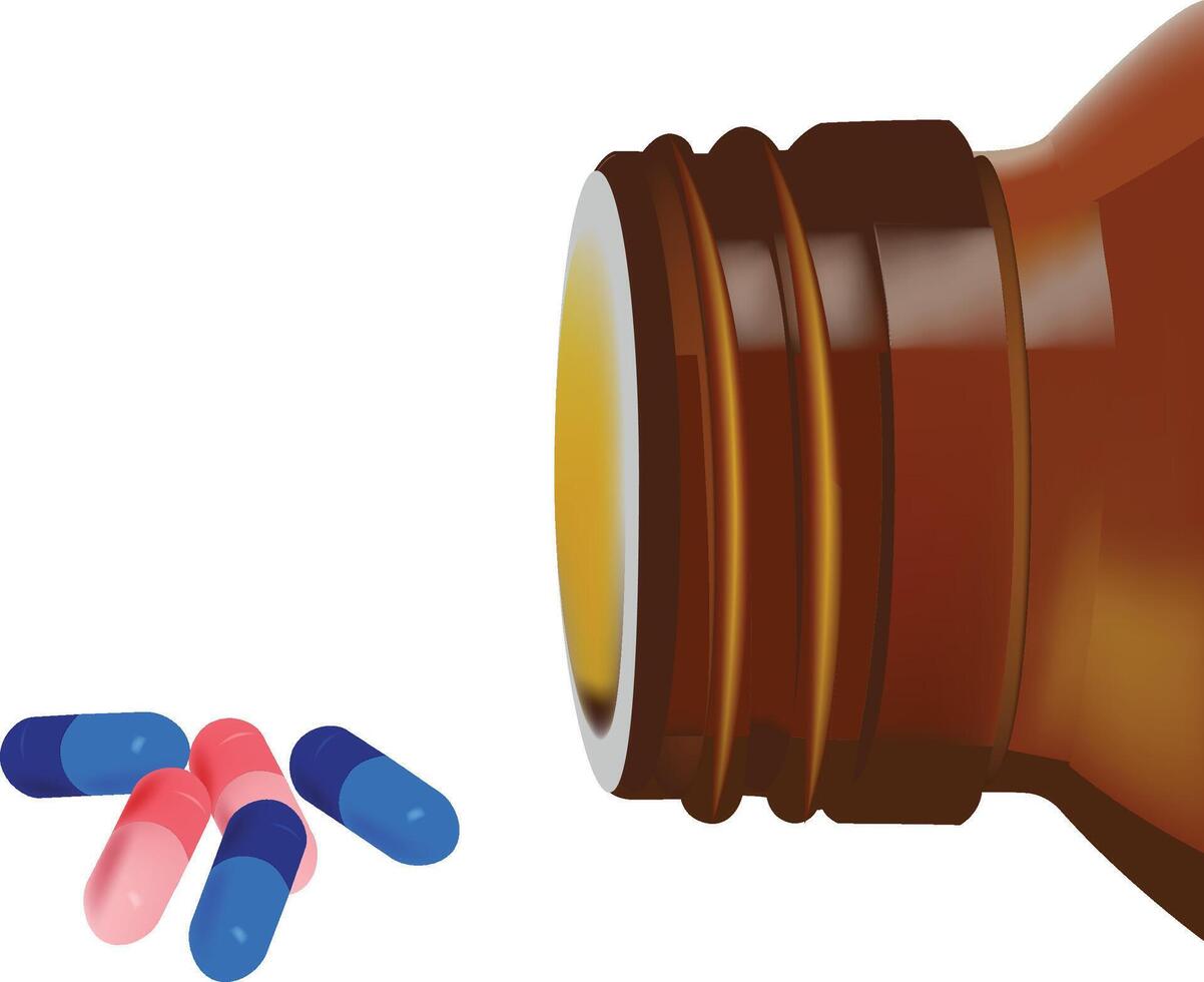 An open bottle of pills and pills vector