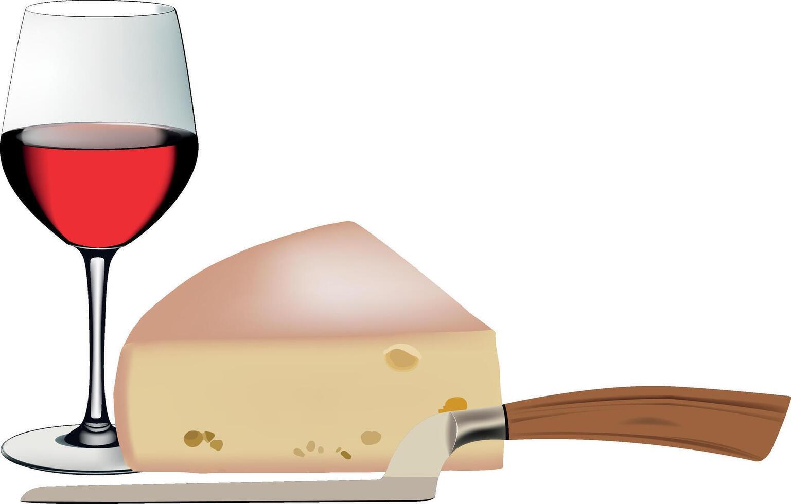 A glass of wine and a piece of cheese vector