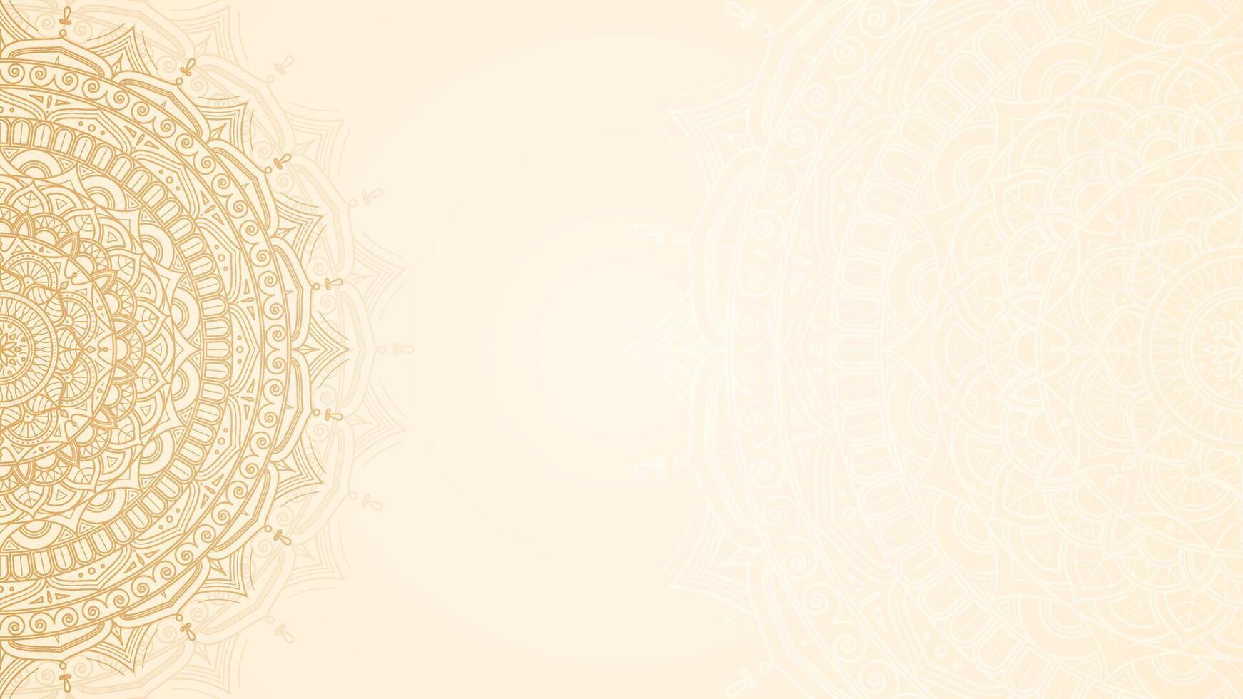 Simple Clean Detailed Decorative Mandala Artwork in Gold with Subtle Beige Tones Horizontal Background vector