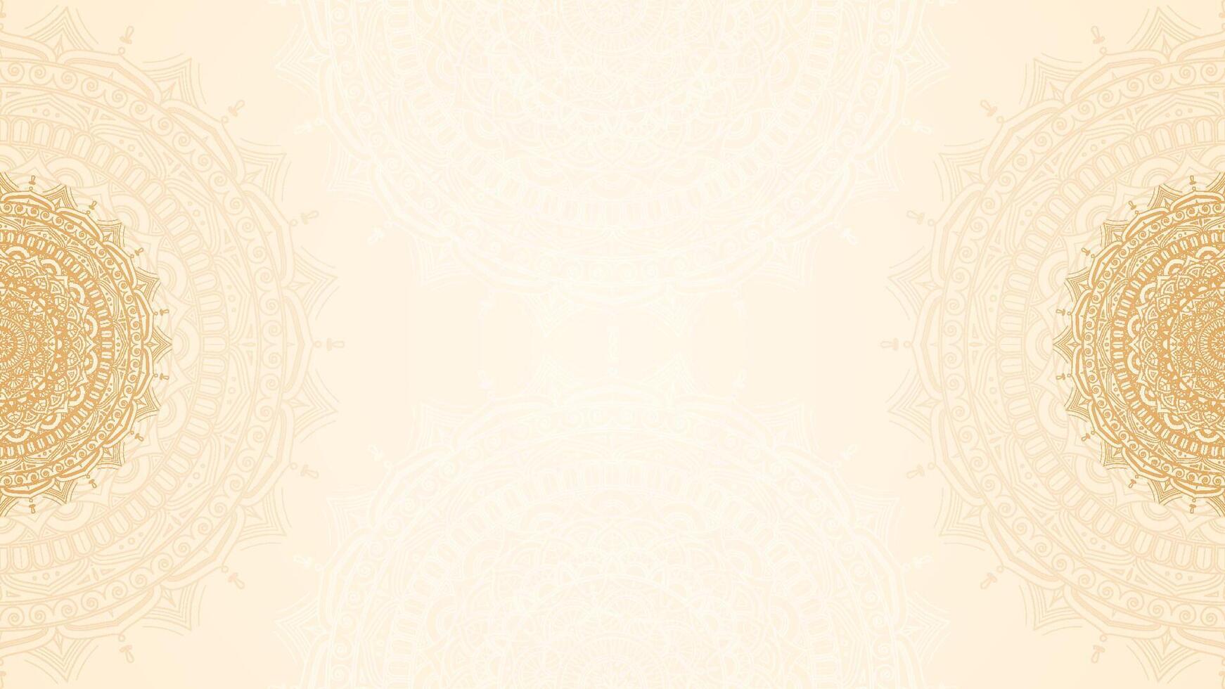Classic Beige Horizontal Background with Intricate Golden Mandala Art Pattern vector