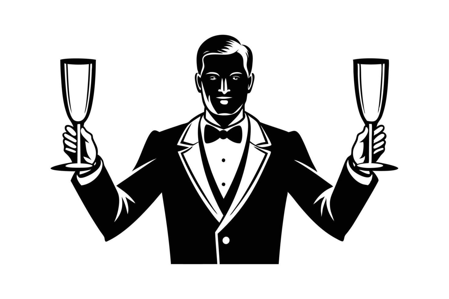 Fine Dining Waiter Icon - Serving Wine Illustration for Hospitality and Service vector