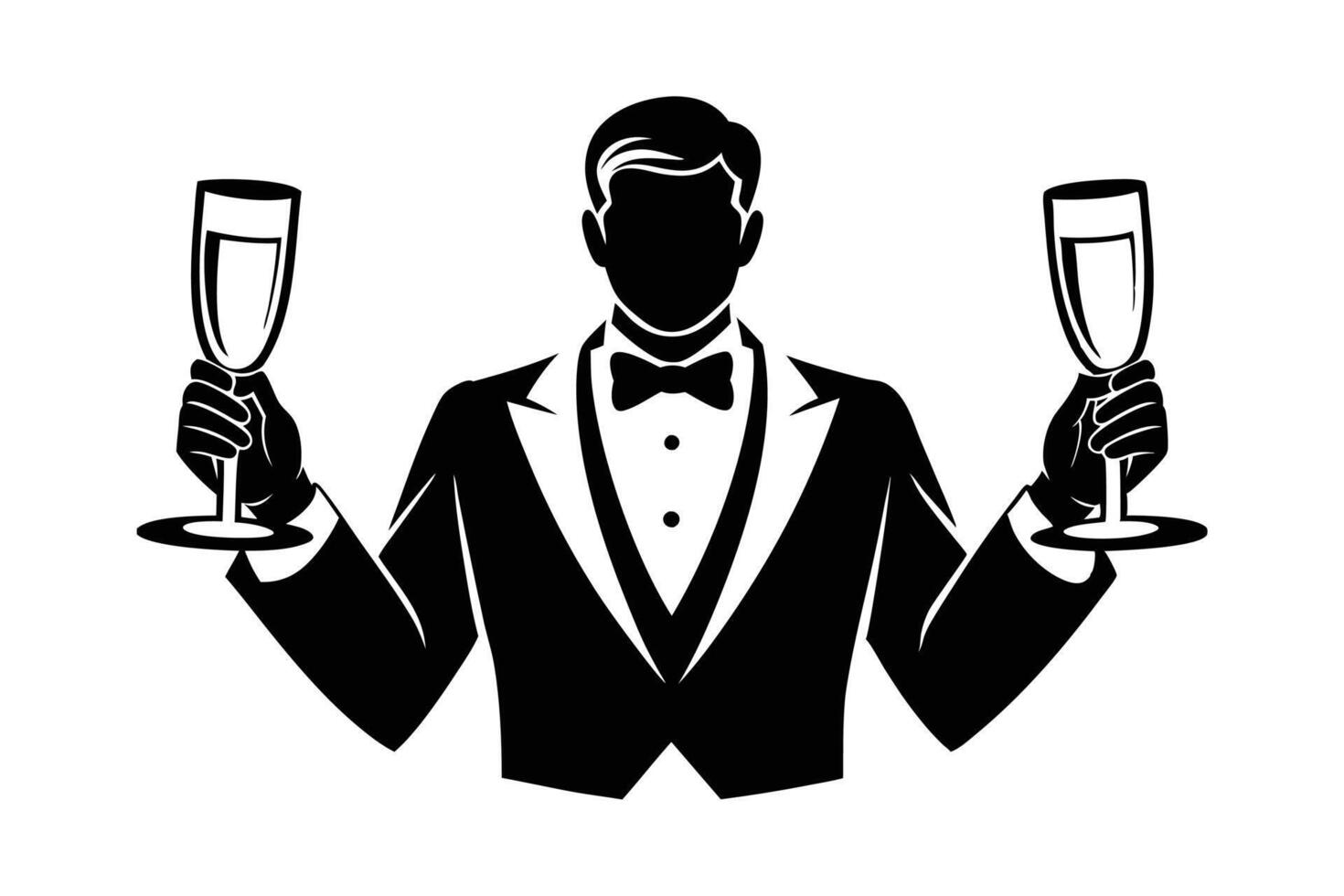 Elegant Waiter Serving Wine Icon - Professional Hospitality Design for Fine Dining Service vector