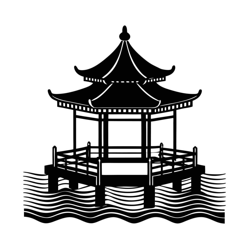 Beach Pier Silhouette - Tropical Seascape Design for Travel and Vacation Themes vector