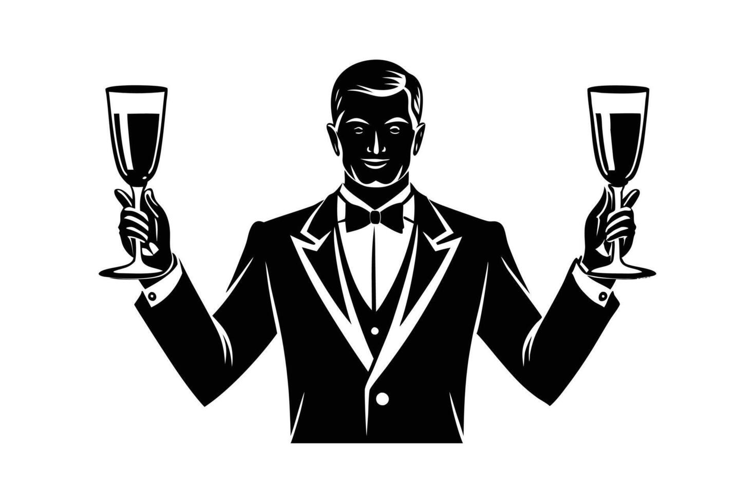 Waiter Serving Wine Icon - Elegant Design for Fine Dining and Hospitality Service vector