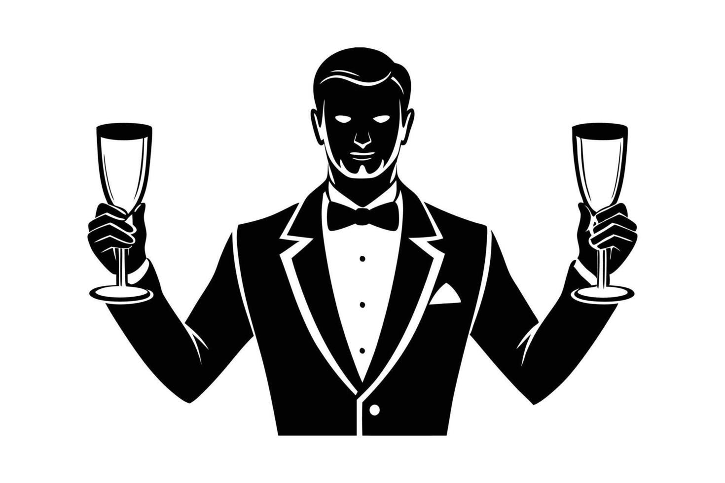 Professional Waiter Serving Wine - Elegant Icon Design for Fine Dining and Service vector