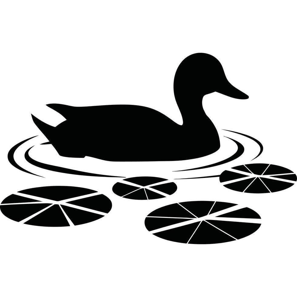 A duck swimming in a pond with lily pads vector
