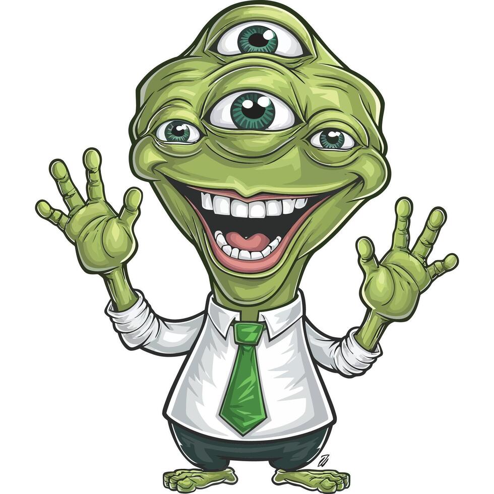 An alien cartoon character with a tie and shirt vector