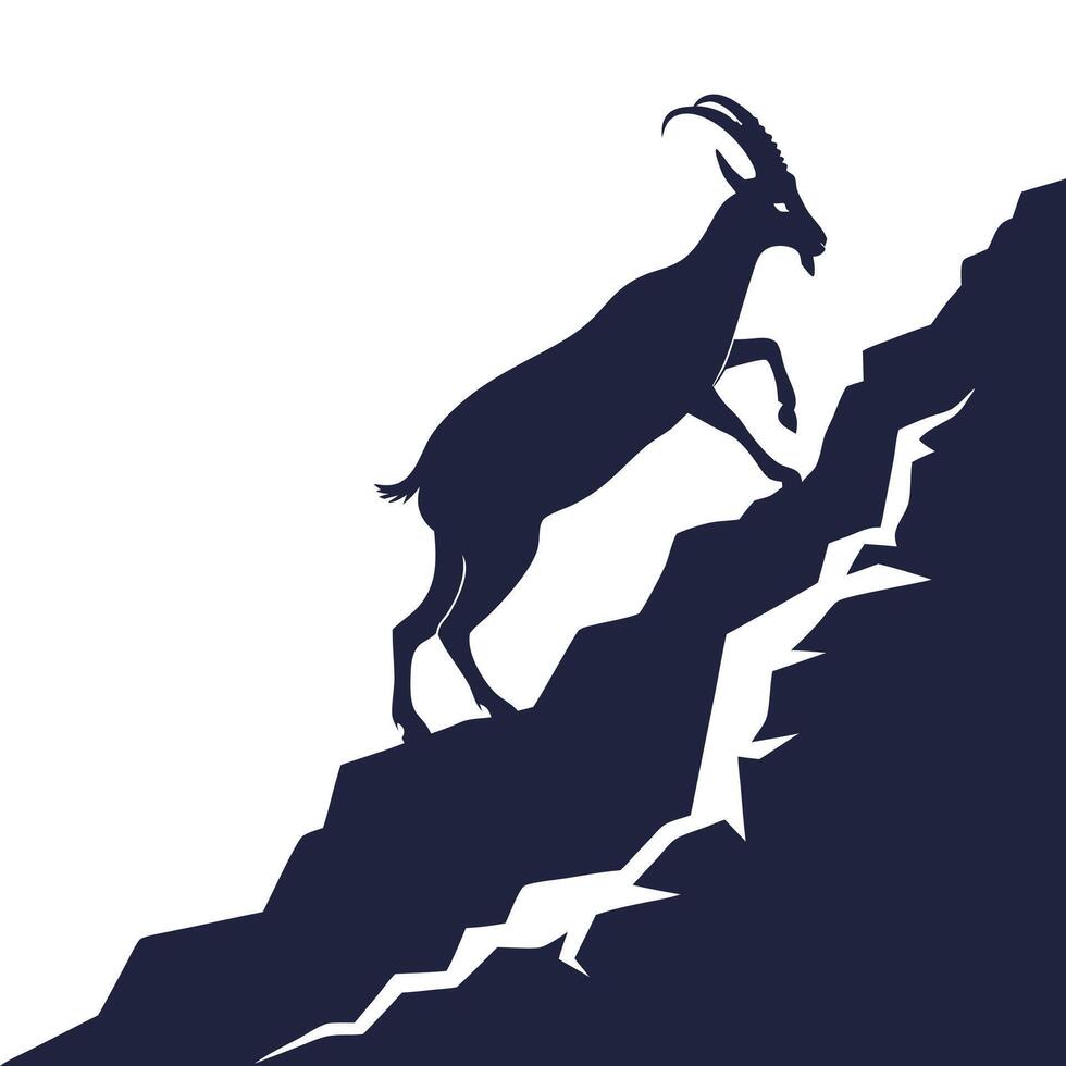 Goat on mountain top silhouette illustration vector