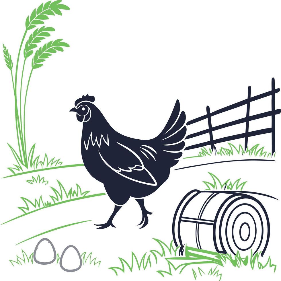 Chicken and eggs on a farm vector