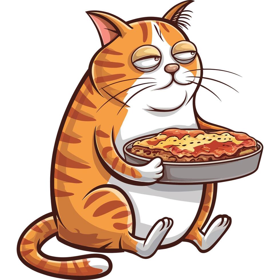 A cartoon cat holding a pizza vector