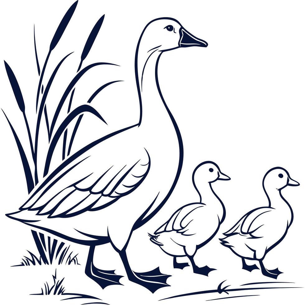 Duck family with ducklings vector