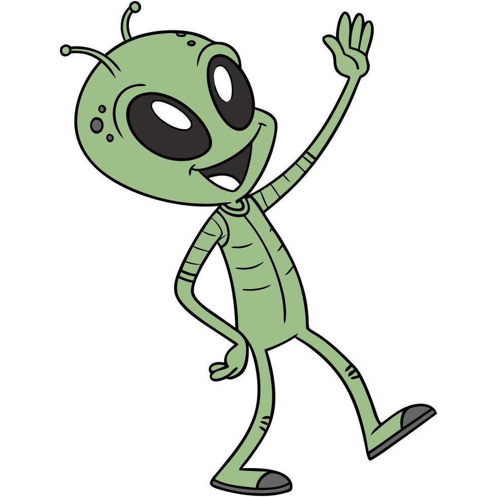 Alien cartoon waving vector