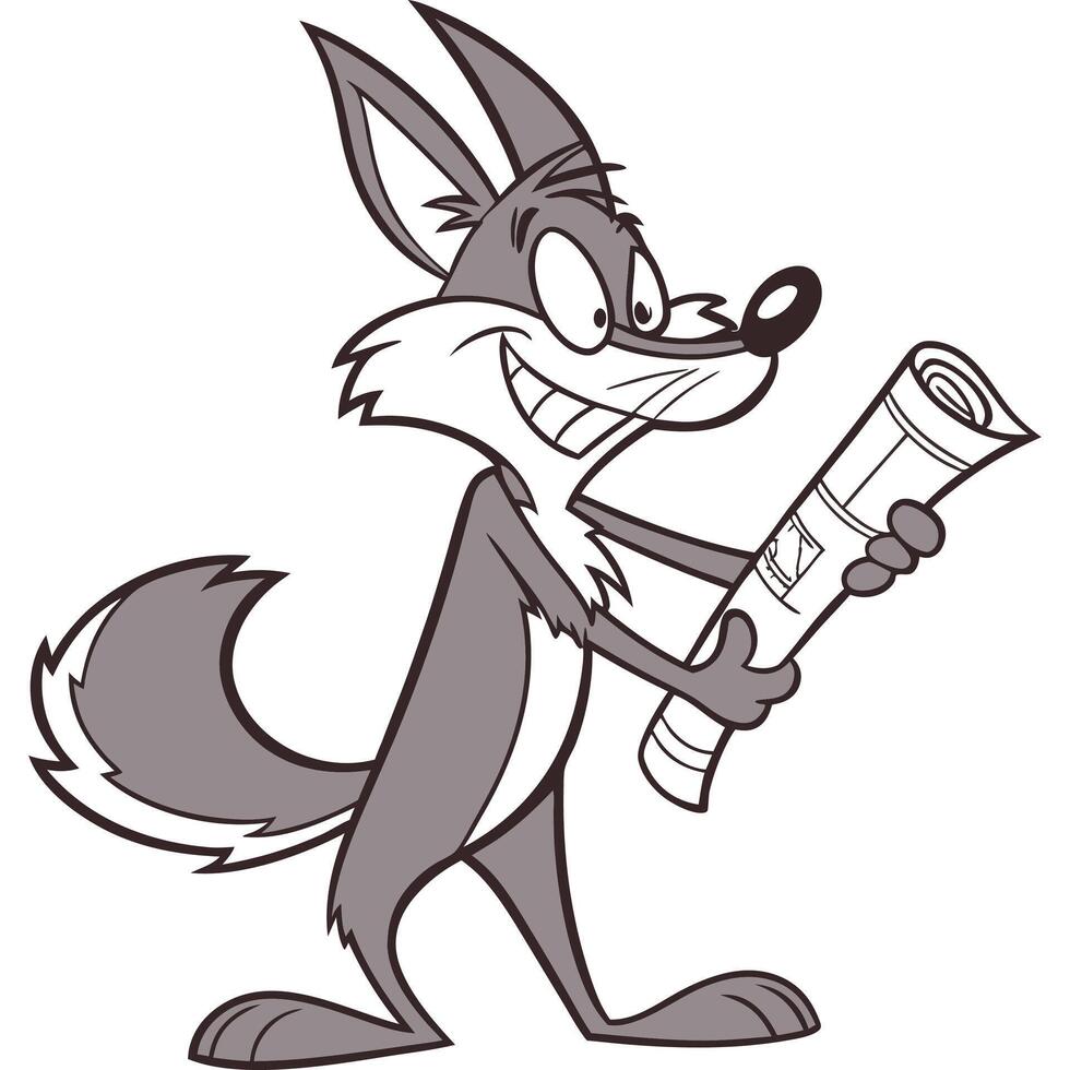 Cartoon fox holding a newspaper vector