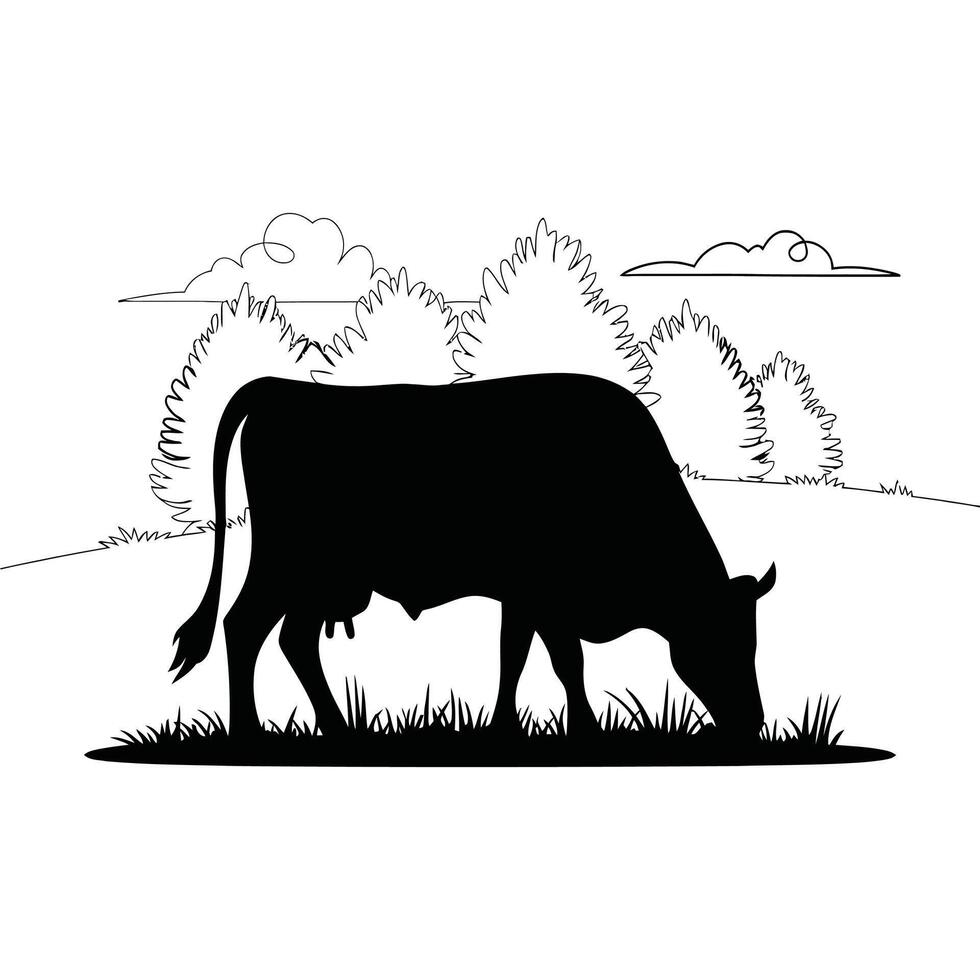 Cow grazing in the field illustration vector