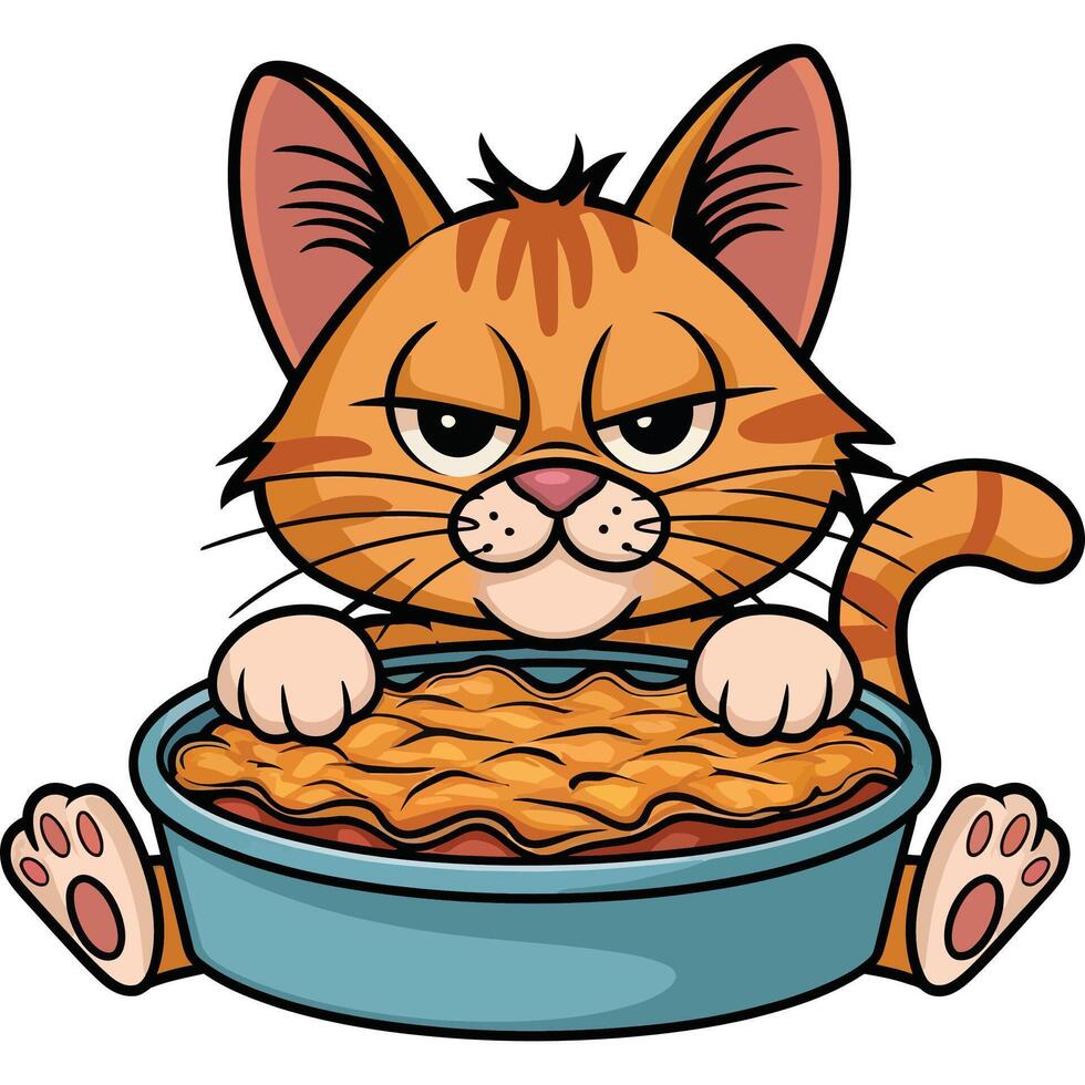 A cartoon cat eating a pie vector