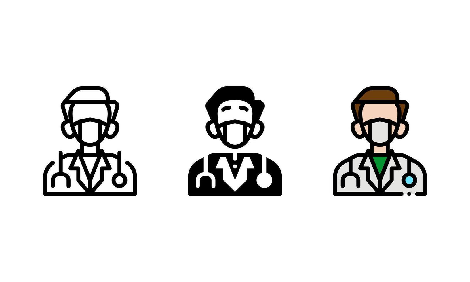 Doctor Icon. with outline, glyph, and filled outline style vector