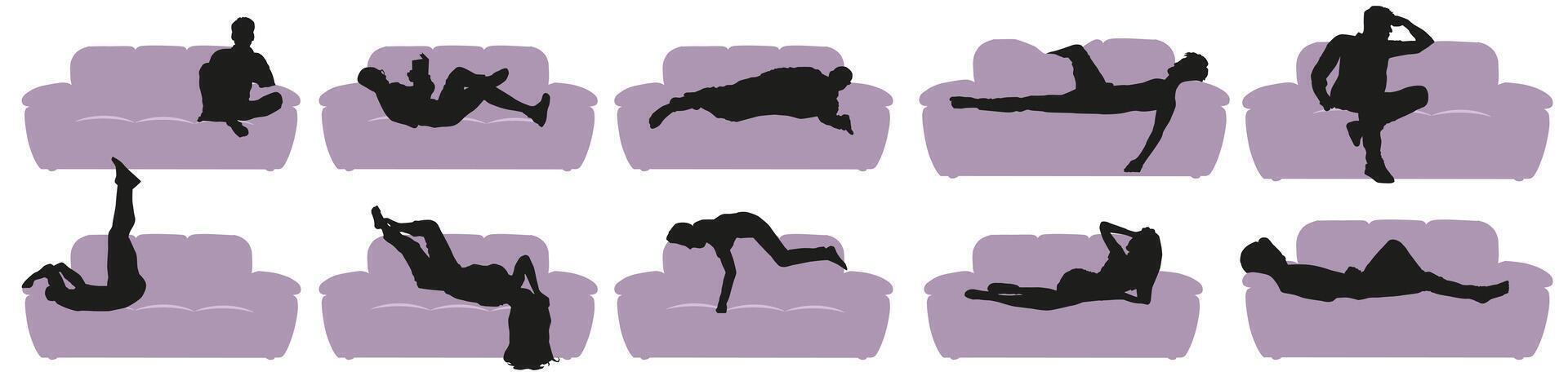 An illustration of how a sofa can be used in everyday life. From relaxation to exercise. vector