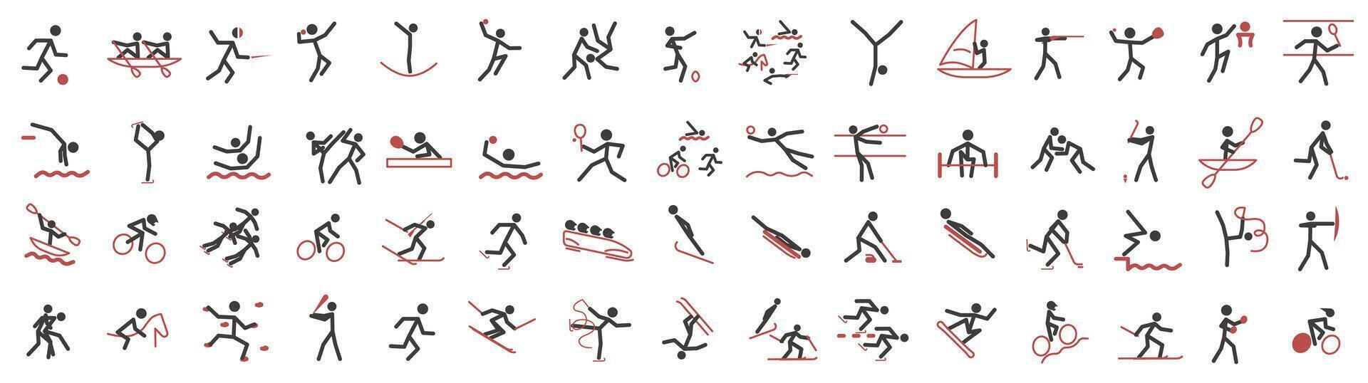Summer and winter sports icons. Isolated pictograms with the names of sports disciplines. Olympic sports icons. vector