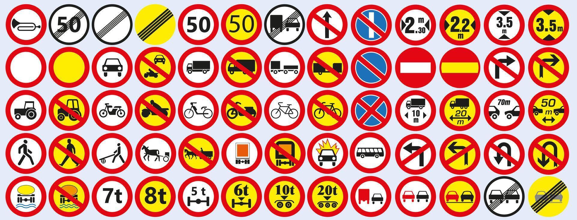 Road signs. European set of prohibited road signs. Set of road signs. vector