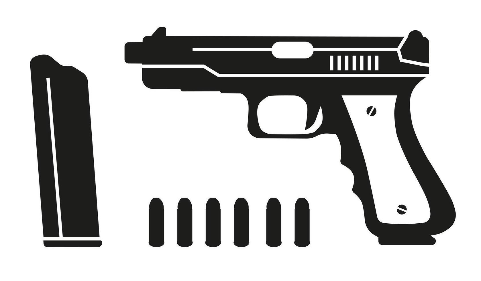 Silhouette of a small-caliber pistol with cartridges. Weapons for self-defense. vector