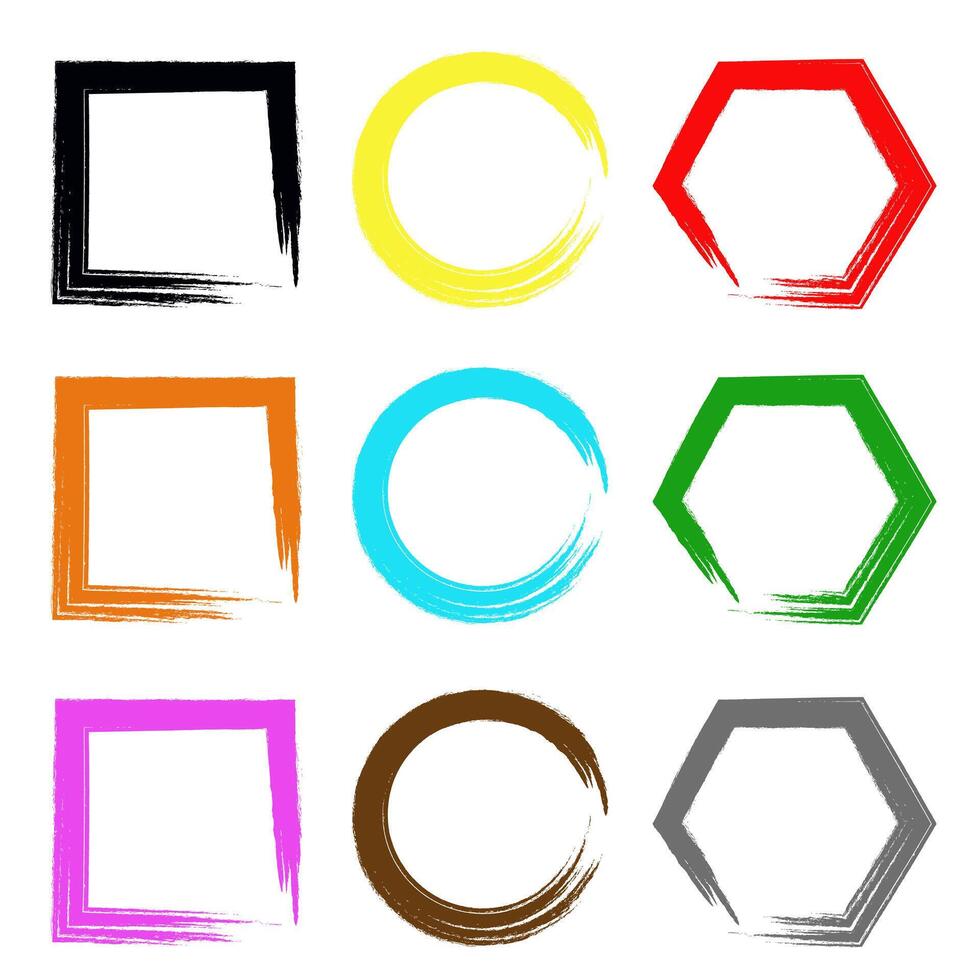 Set of color brushes. Frames of different shapes. Color brush frames. vector