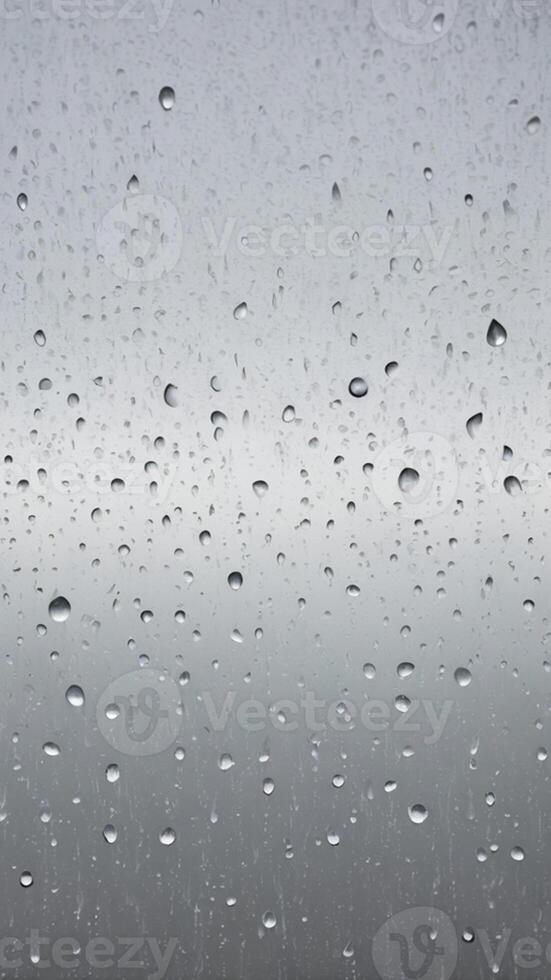 A vertical background showing light rain drops on glass against a soft gray sky photo