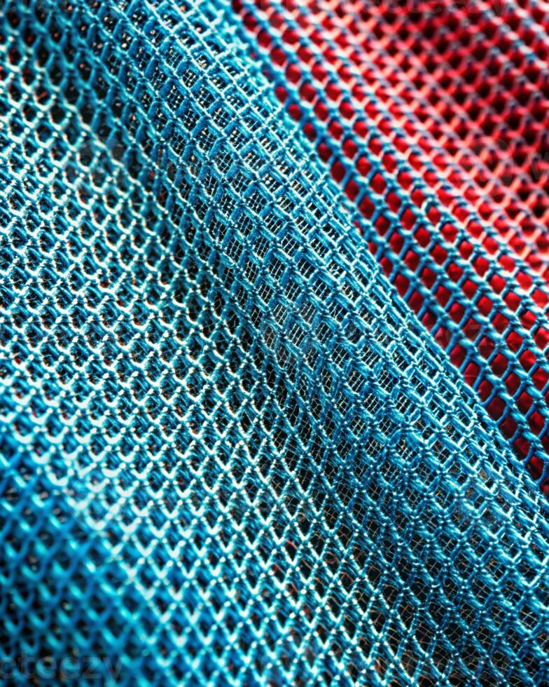 Close up of a blue and red mesh fabric photo
