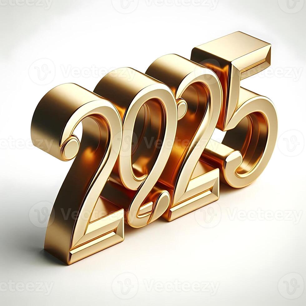 2025 3d text golden design on white background photo