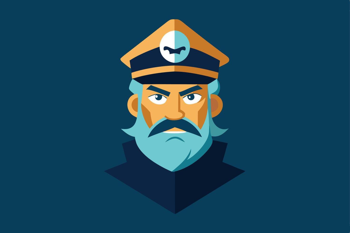 Stern Sea Captain Portrait Flat Design, Blue Beard, Nautical vector