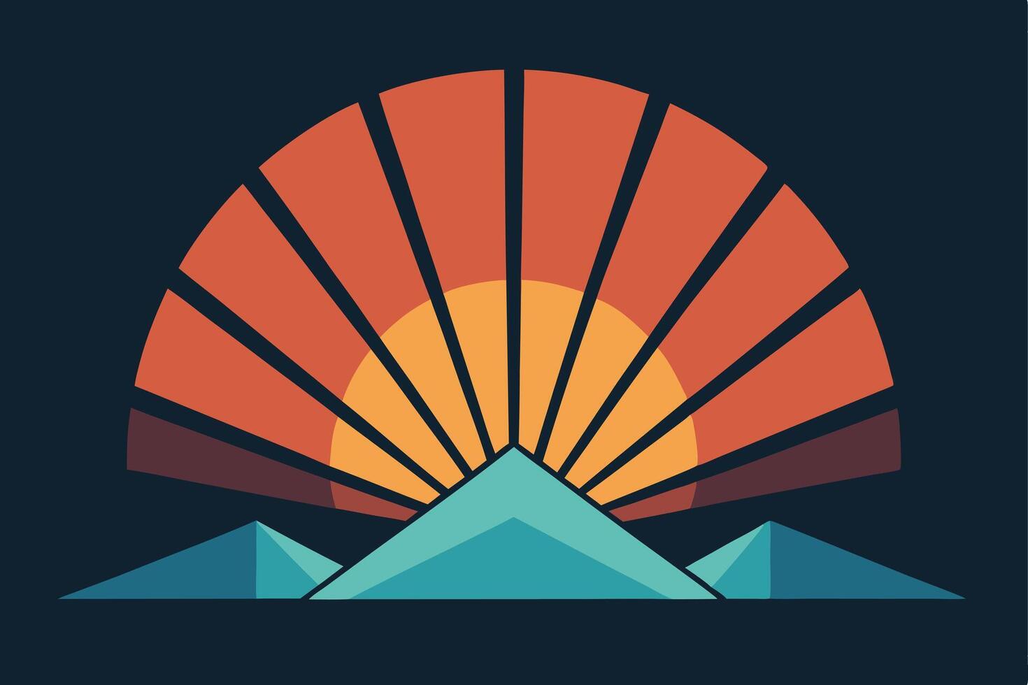 Geometric Sunset Mountains Abstract Art, Minimalist Design, Vintage Style vector