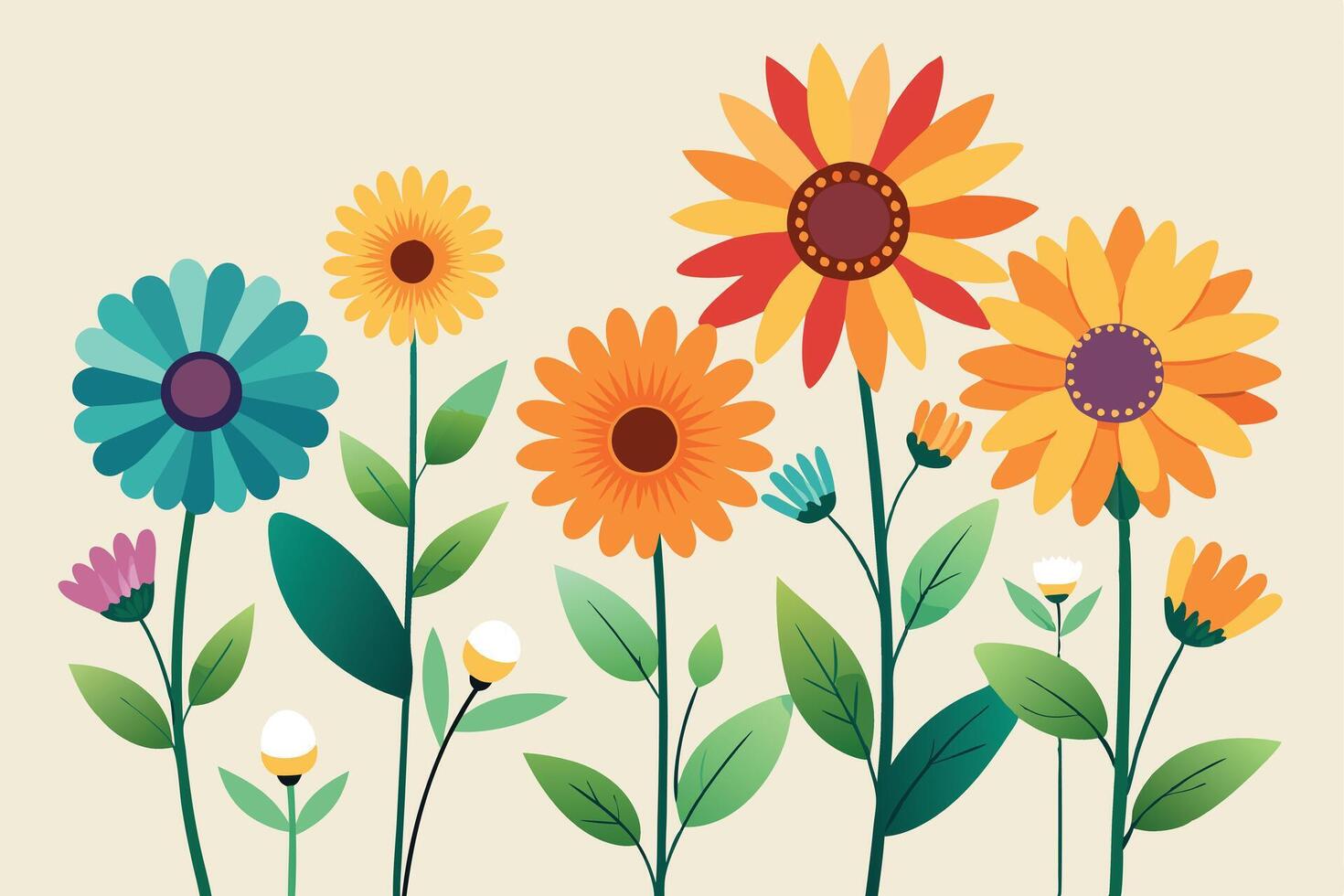 Vibrant Colorful Flowers Garden Blooming Summer Floral Design vector