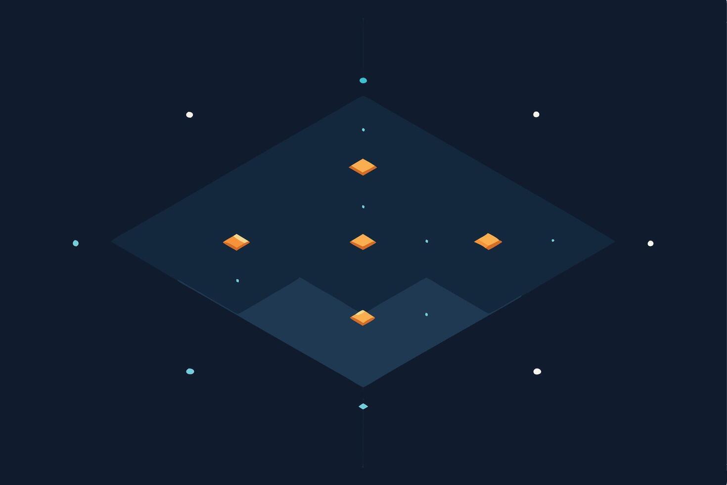 Abstract Geometric Diamond Shapes, Dark Background, Orange, Blue, Minimalist Design vector