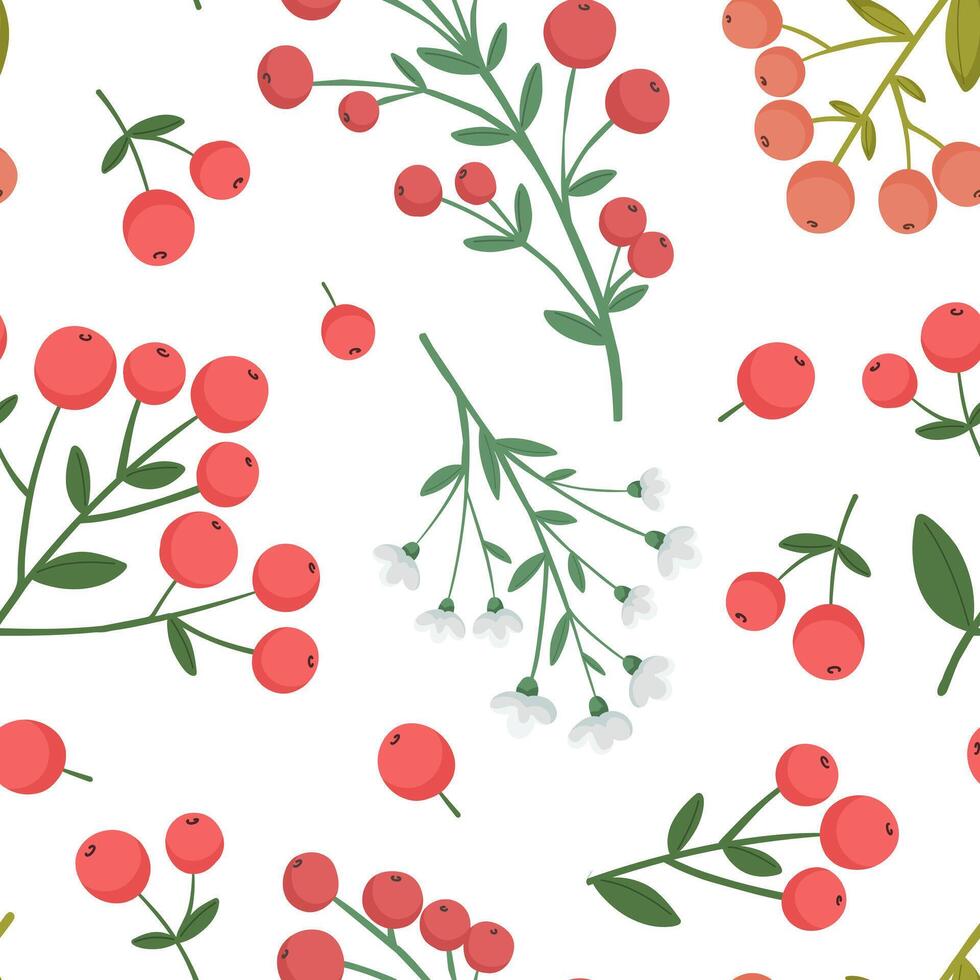 Seamless pattern with berries, festive Christmas pattern. Flat style. vector